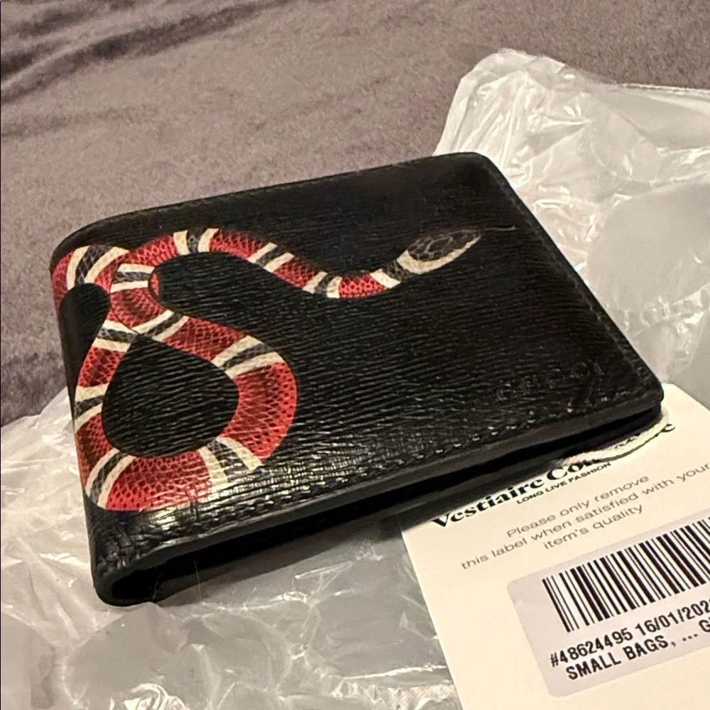 Gucci Black Leather Wallet w/ Kingsnake Motif